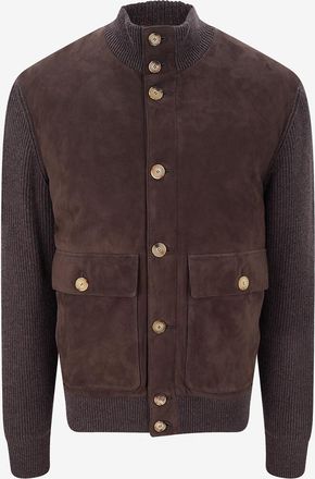 Brunello Cucinelli Bomberjacke aus Wildleder und Kaschmir mit Stehkragen