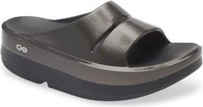 Oofos OOmega OOahh Slide Sandal in Black/Titanium Mirror at Nordstrom Rack, Size 10