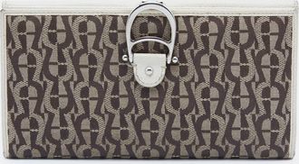Aigner Off White/brown Leather And Signature Canvas Continental Wallet