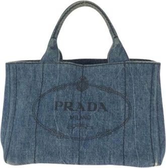Prada Pre-owned Tote Bags, female, Blue, Size: ONE SIZE Pre-owned Canapa Denim Tote Bag