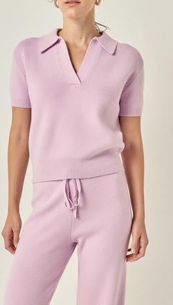 English Factory Johnny Collar Knit Top in Lilac at Nordstrom, Size X-Small