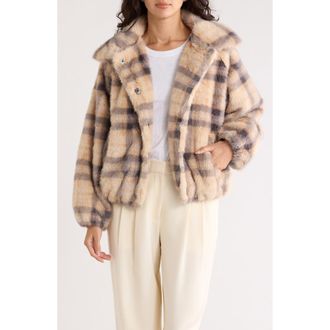 Democracy Plaid Faux Fur Bomber Jacket in Walnut/Shadow at Nordstrom Rack, Size X-Small