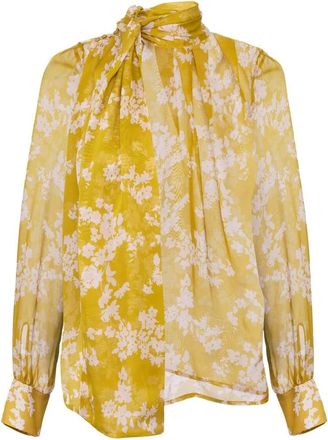 Elisabetta Franchi Overhemden, Dames, Geel, XL, Zijden Voile Bedrukte Blouse