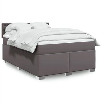 vidaXL Vidaxl - Cama Box Spring Con Colch&oacute;n Cuero Sint&eacute;tico Gris 140x200 Cm