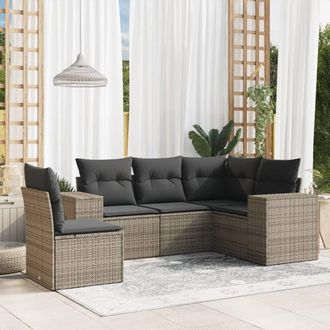 vidaXL Juego De Sof&aacute;s Jard&iacute;n Con Cojines 5 Pzas Rat&aacute;n Sint&eacute;tico Gris Vidaxl