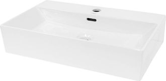 ECD Germany Ecd Germany Lavabo Cer&aacute;mico Rectangular Con Agujero Conexi&oacute;n Estandar - Blanco - Lavamanos Sobre Encimera - 605x365x130 Mm - Dise&ntilde;o Moderno - Fregader