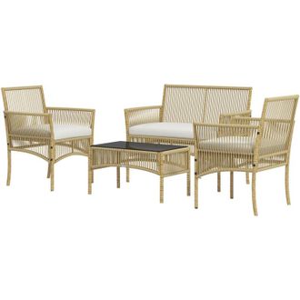 OUTSUNNY Set da Giardino in Rattan con 2 Poltrone, Divano e Tavolino Naturale