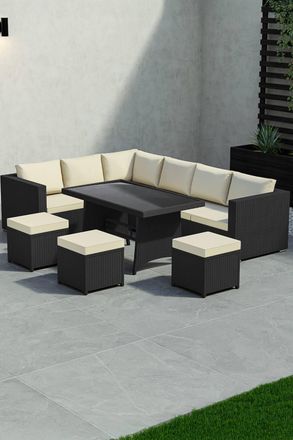 Home Discount Garden Vida Belgrave 9 Seater Rattan Outdoor Garden Furniture Set in Black