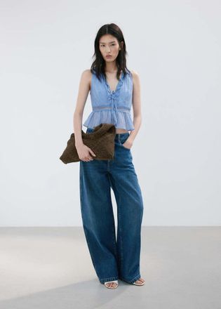 Mango Top lyocell bordo contrasto celeste - Donna - M - MANGO