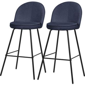 ML Design ML-Design Set di 2 Sgabelli da Bar Blu Scuro, Rivestimento in Tessuto, Altezza 75 cm, Struttura in Metallo, con Schienale e Poggiapiedi, Sedia Alta