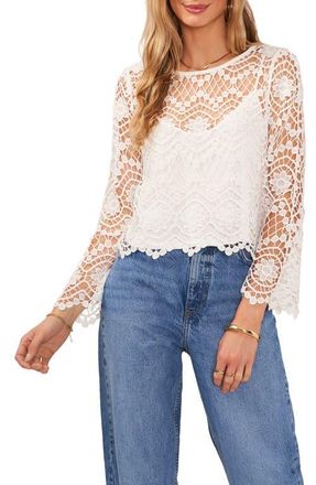 Vince Camuto Open Stitch Lace Top in Ultra White at Nordstrom, Size Large