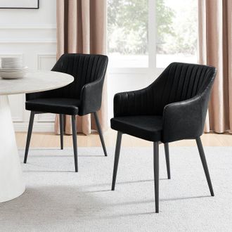 Furniturebox Set of 2 Calla Tan Faux Leather Dining Chairs With Black Metal Blacks