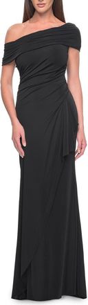 La Femme Jersey Evening Gown with Asymmetrical Neckline in Black at Nordstrom, Size 14