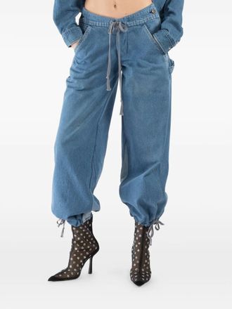 Greg Lauren drawstring wide-leg trousers - Blue