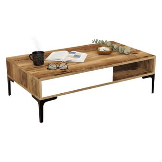 Dmora Mesa De Caf&eacute; Diadem, Mesa De Centro Baja, Revistero Para Sof&aacute;, Estante De La Sala De Estar, 105x60h33 Cm, Nogal Y Blanco, Con Embalaje Reforzado - Dmo
