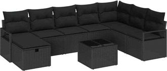 vidaXL Sofa Set with Cushion with Storage 9 pcs Black Poly Rattan vidaXL