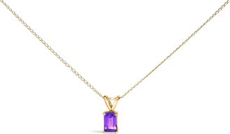 House of Brilliance 14K Gold 6x4MM Emerald Cut Gemstone Solitaire Pendant Necklace
