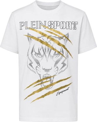 Plein Sport T-shirt Ronde Hals SS Tijger - Heren - Sportshirts - Wit - L - Katoen - Fitness