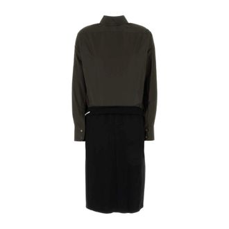 Maison Margiela Shirt Dresses, female, Black, Size: XL Two-tone Poplin and Wool Shirt Dress