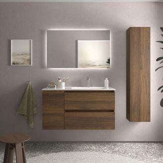 Cygnus Bath Mueble Ba&ntilde;o Bequia 100cm Y Coqueta Izq Y Lavabo Nogal 100x45x56