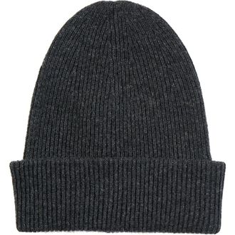 Amicale Cashmere Ribbed Cashmere Double Cuff Beanie in Charcoal at Nordstrom Rack