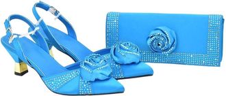 Generic Women Nigerian Italian Shoes Bags Set Handmade Flowers High Heels Wedding Party