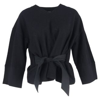 Christophe Lemaire V-neck Belted Blouse in Black Wool