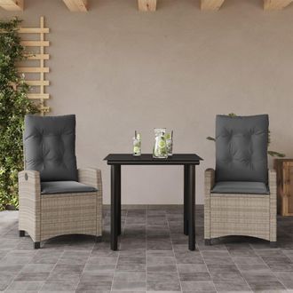 vidaXL Set Comedor De Jard&iacute;n 3 Pzas Cojines Rat&aacute;n Sint&eacute;tico Gris Claro Vidaxl