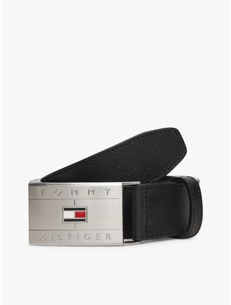 Tommy Hilfiger Mens Flag Buckle Plate Leather Belt - Black - 40