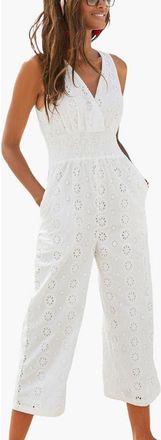 Lascana Womens Sleeveless Eyelet Jumpsuit in White at Nordstrom, Size 14