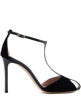 Emporio Armani 95mm velvet T-bar sandals - women - Calf Leather/Viscose/Mulberry Silk/Goat Skin/Sheepskin - 37 - Black
