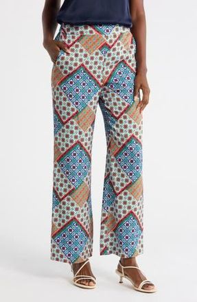 Elie Tahari Andrea Printed Wide Leg Silk Blend Pants in Tropez Tile at Nordstrom Rack, Size X-Small