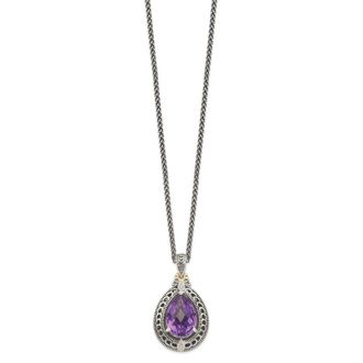 Diamond2Deal Sterling Silver with 14K Accent Diamond and Amethyst Pendant Necklace