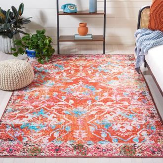 Safavieh Riviera Non-Slip Machine Washable Area rug, Orange / Light Blue Bohemian Style Easy Care