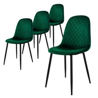 ML Design Ml-design - Juego De 4x Sillas De Comedor Verde Oscuro Con Respaldo Asiento Ergon&oacute;mico Acolchado Tapizado De Terciopelo Con Patas De Metal Sill&oacute;n Dise