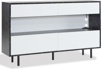 Urban Meuble Buffet efecto mármol negro y blanco 4 tiroirs et éclairage led
