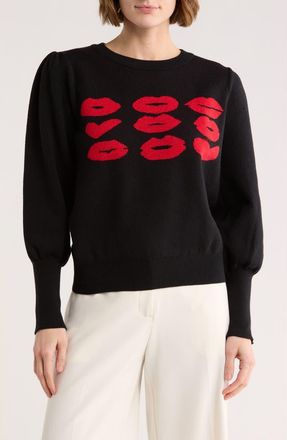 Nanette Lepore Kiss Lurex Sweater in Very Black/Red at Nordstrom Rack, Size X-Large