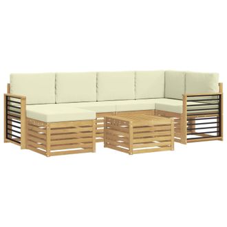 vidaXL Conjunto De Sof&aacute;s De Exterior 7 Pcs Blanco Y Crema Poli&eacute;ster Vidaxl