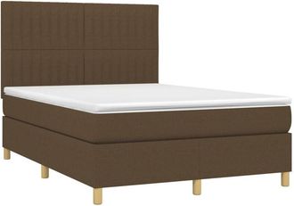 vidaXL Cama Box Spring Colch&oacute;n Luces Led Tela Marr&oacute;n Oscuro 140x200cm Vidaxl