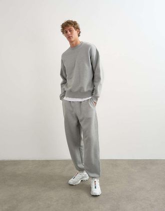Topman pantaloni jogger in tessuto pesante, vestibilit&agrave; ampia, con fondo elasticizzato, grigio m&eacute;lange
