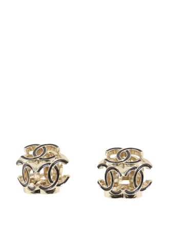 Chanel 2022 CC Gold Plated Enamel Cube Logo Push Back Earrings costume earrings - women - Gold Plated - One Size