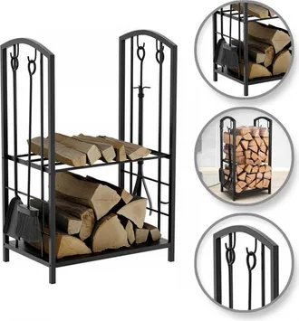 OEM Soporte, Cesta Met&aacute;lica Para Le&ntilde;a Con Accesorios 73x40x30cm Snd05