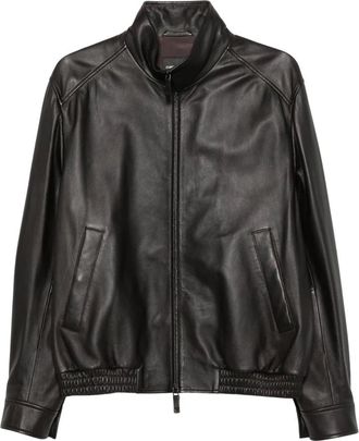 Emporio Armani Jassen, Heren, Zwart, XL, Leer, Leren Blouson Jas