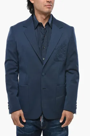 Palm Angels Blazer a Due Bottoni in Lana Vergine con Logo Tono su Tono Palm Angels