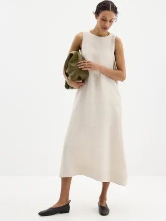 Contemporaine Womens Pure linen trapeze maxi dress