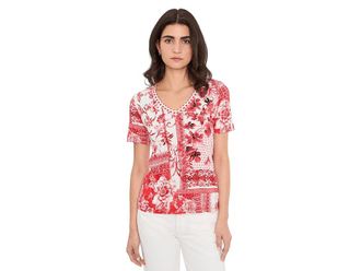 Johnny Was The Janie Favorite Short Sleeve V-Neck T-Shirts Womens Clothing Diantha Scarf : 2XL, Rayon/Spandex