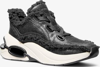 Michael Kors Toni Distressed Leather and Sherpa Trainer