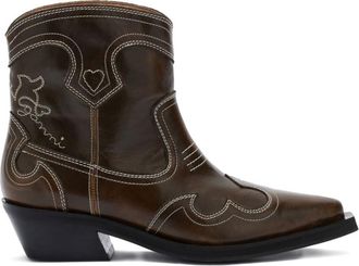 Ganni Dark Olive Leather Boots