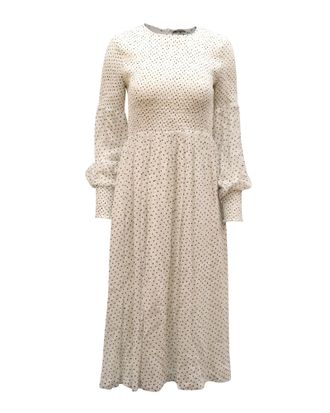 Ganni Ganni Polka Dots Smocked Midi Dress in White Viscose