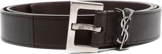 Saint Laurent Cassandre leather belt - men - Calf Leather/Brass - 100 - Brown
